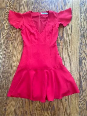 Amanda Uprichard Red V-Neck Flutter Sleeve Mini Dress